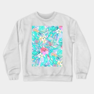 Pretty Pastel Hawaiian Hibiscus Print Crewneck Sweatshirt